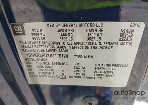 2011 Chevrolet Traverse Ltz z USA, uszkodzony, nr VIN 1GNKRLEDXBJ170124